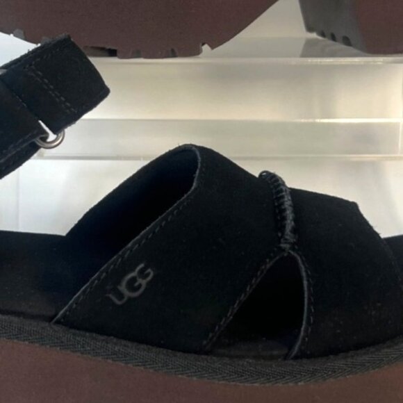 UGG New Heights Ankle Strap Sandals Black Suede Platform Sandals Size 9.5 - Picture 7 of 8